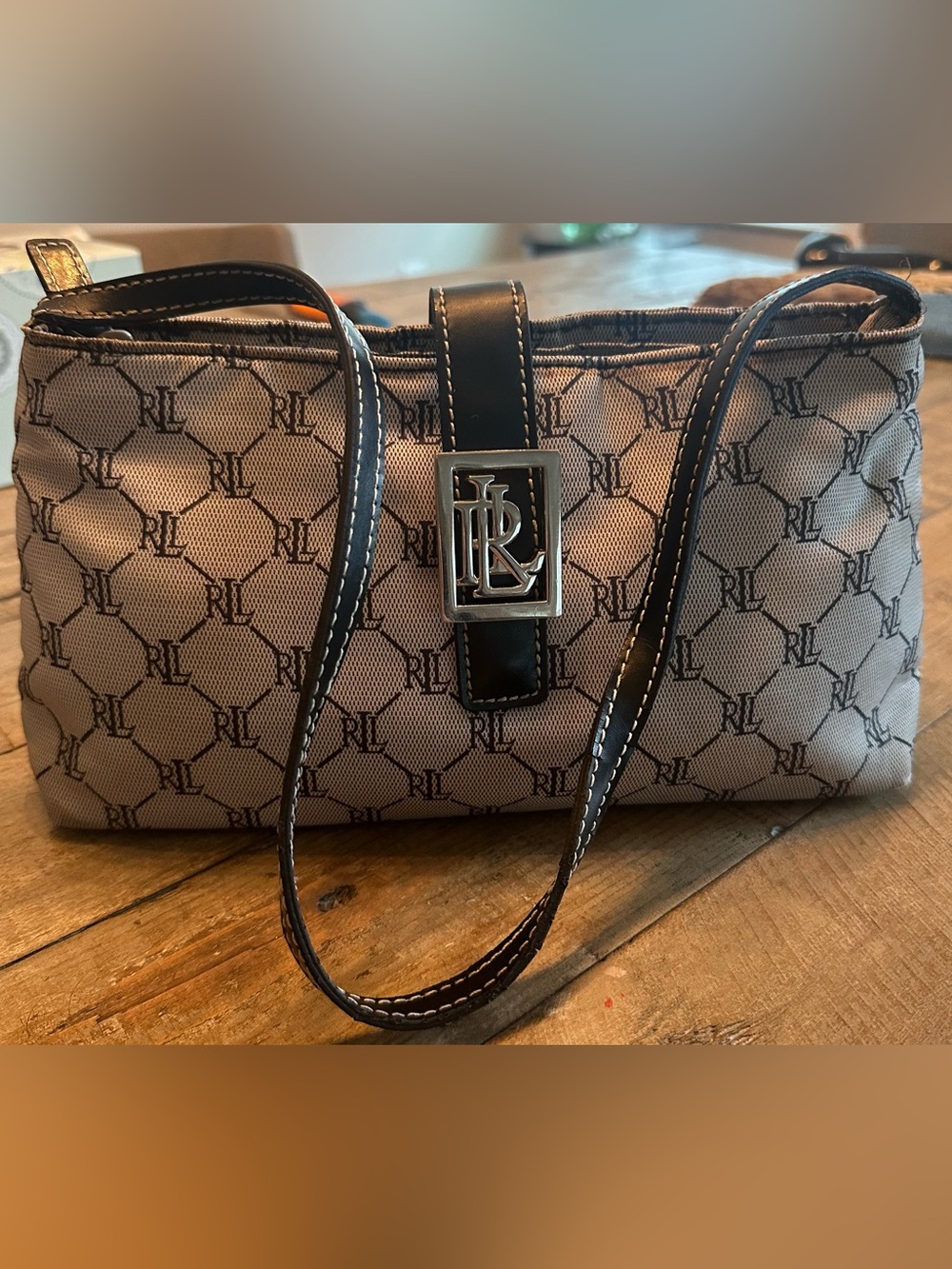 Vintage Ralph Lauren RL Monogram Nylon Shoulder Bag – Grey & Black